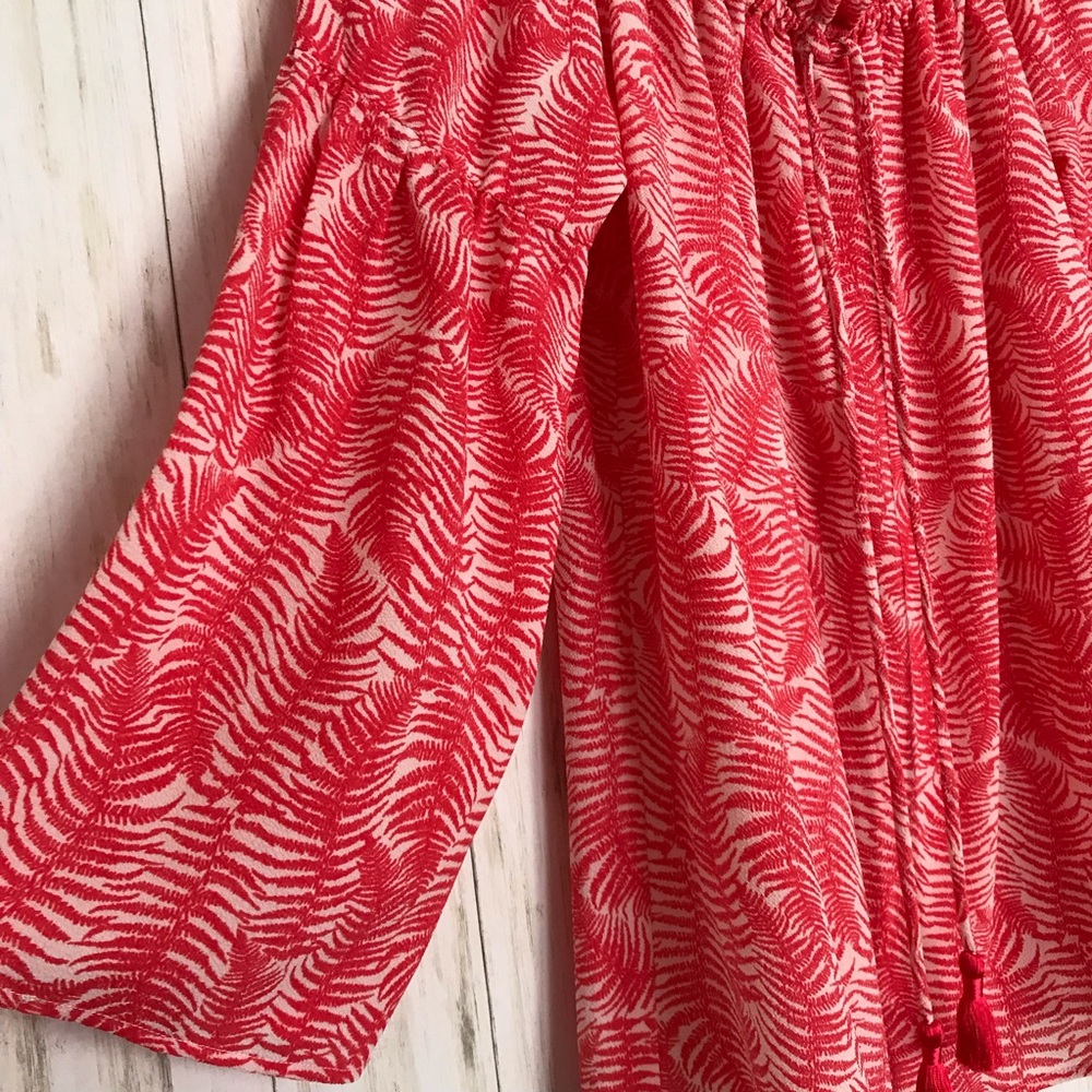 MICHAEL Michael Kors Off Shoulder Bell Sleeve Blouse-Coral and White - Picture 5 of 8
